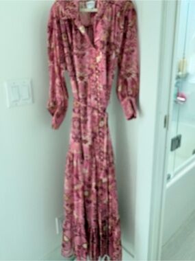 Misa Los Angeles Pink Floral Button-Front Tiered Maxi Dress